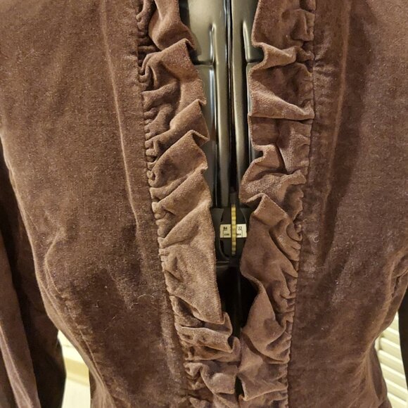 Vintage Dark Brown Velour Ruffled Jacket by Think Tank Size M * NWOT - Picture 4 of 8